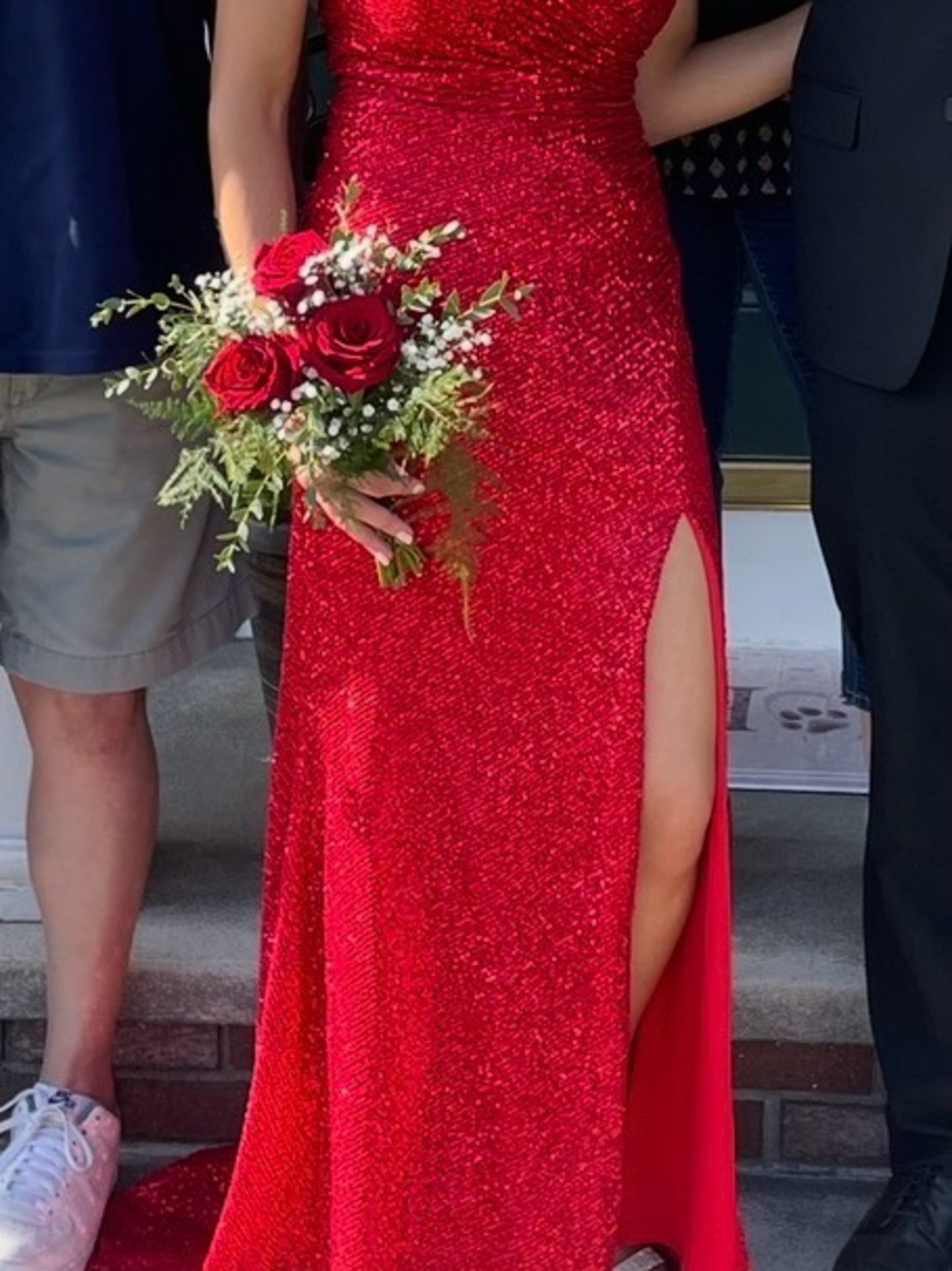 Red Sparkle Evening Gown with Thigh Slit